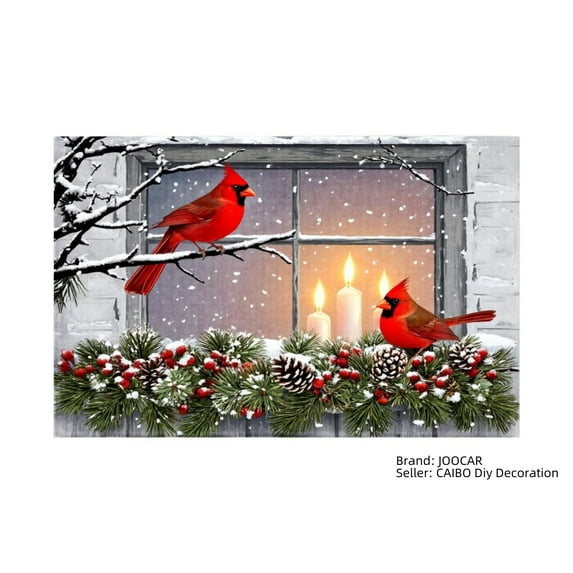 JOOCAR Winter Cardinal Window Scene Linen Table Mats Set of 4 for Home Kitchen Table Decor 12x18 inch