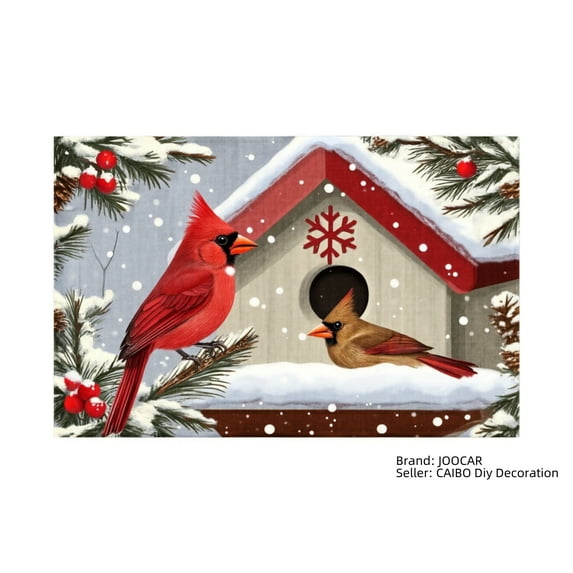 JOOCAR Winter Cardinals Birdhouse Scene Linen Table Mats Set of 4 for Home Kitchen Table Decor 12x18 inch