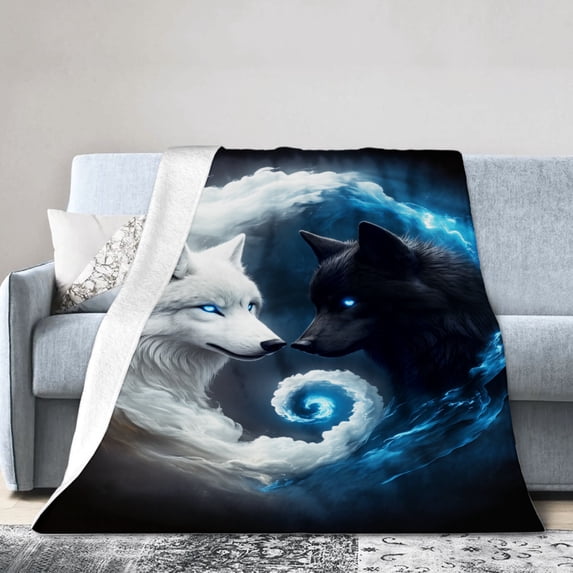 JOOCAR Wolf And Fox Yin Yang Design Flannel Throw Blanket For Gift Home Sofa Bed Decoration 50x40 inch