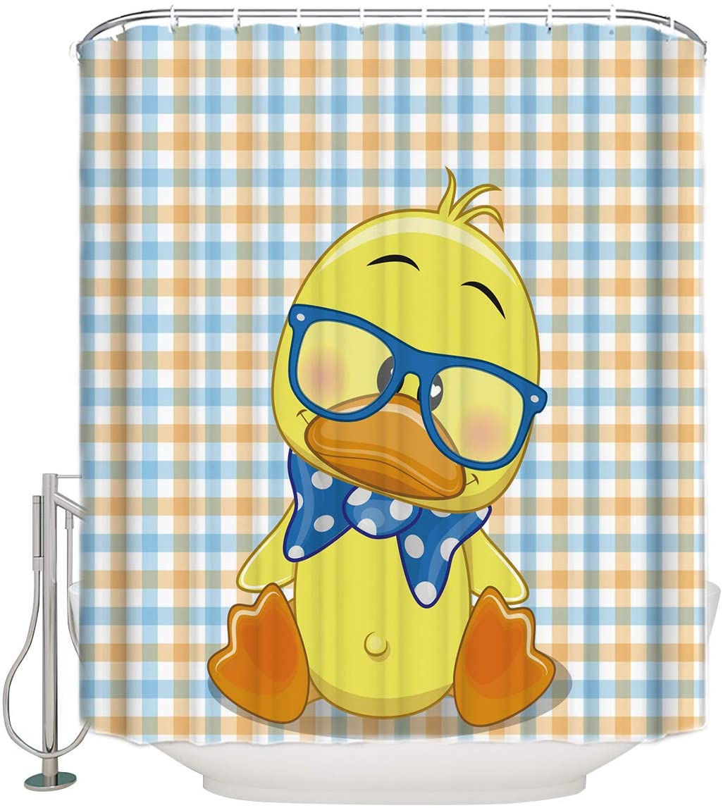 JOOCAR Yellow Duck Sunglasses Cartoon Shower Curtain 72x72 Inch, Shower Curtain Liner, Shower