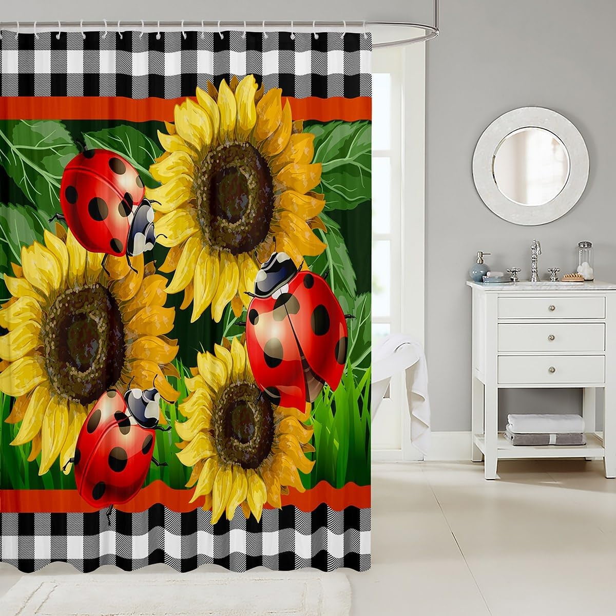 JOOCAR Yellow Sunflowers Shower Curtain Red Ladybug Bathroom Shower ...