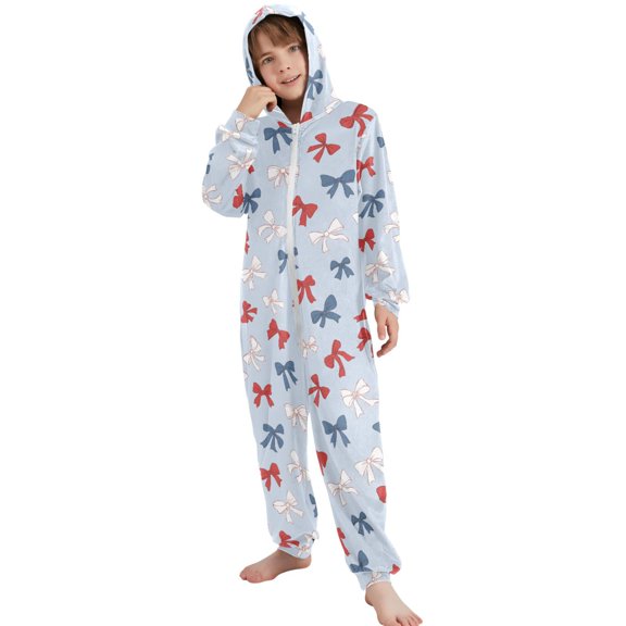 JOOGOO Baseball Bows Pattern Unisex Onesie Pajamas Jumpsuit Kids One-Piece Hooded Sleepwear 7-8T