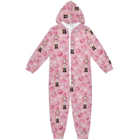 JOOGOO Christmas Ball Nutcracker Pattern Unisex Onesie Pajamas Jumpsuit Kids One-Piece Hooded Sleepwear 7-8T