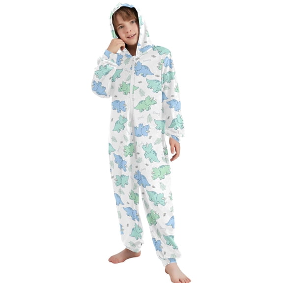 JOOGOO Cute Dinosaurs Pattern Unisex Onesie Pajamas Jumpsuit Kids One-Piece Hooded Sleepwear 7-8T