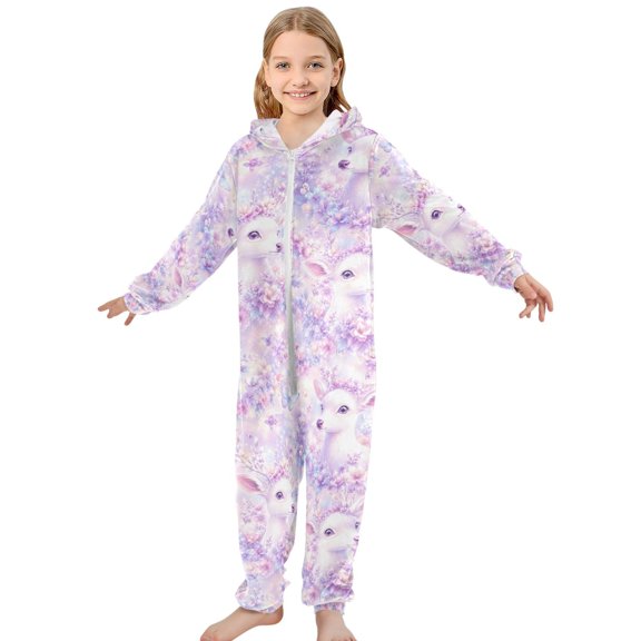 JOOGOO Cute Dreamy Deers Pattern Unisex Onesie Pajamas Jumpsuit Kids One-Piece Hooded Sleepwear 7-8T