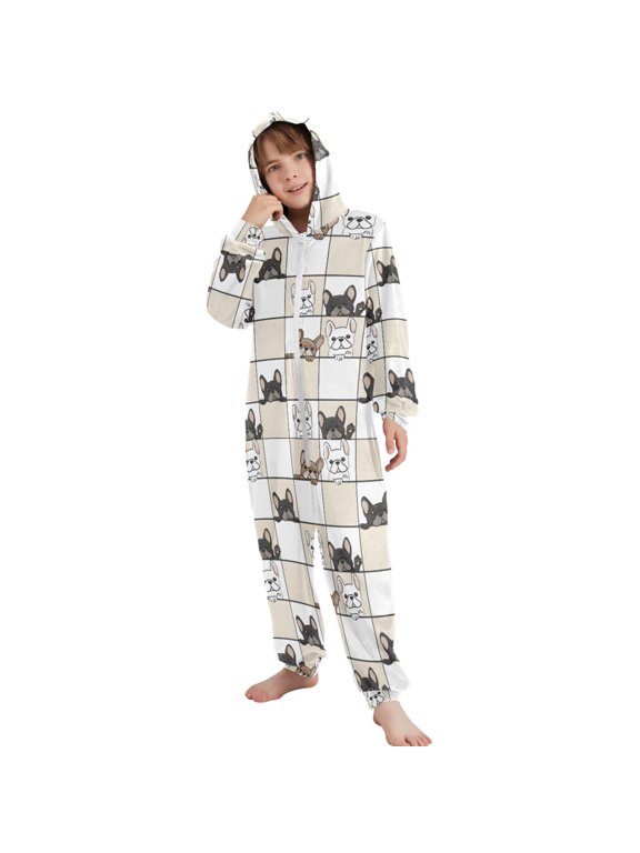 Dog Probe Pattern Pattern Unisex Onesie Pajamas Jumpsuit Kids One-Piece Hooded Sleepwear 9-11Y