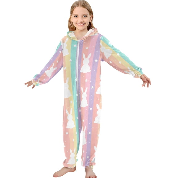 JOOGOO Fantasy Rabbits Pattern Unisex Onesie Pajamas Jumpsuit Kids One-Piece Hooded Sleepwear 7-8T