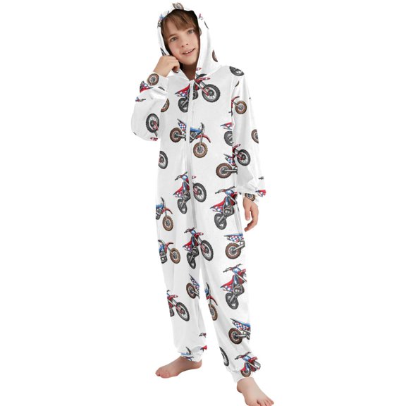 JOOGOO Mountain Bikes Pattern Unisex Onesie Pajamas Jumpsuit Kids One-Piece Hooded Sleepwear 7-8T