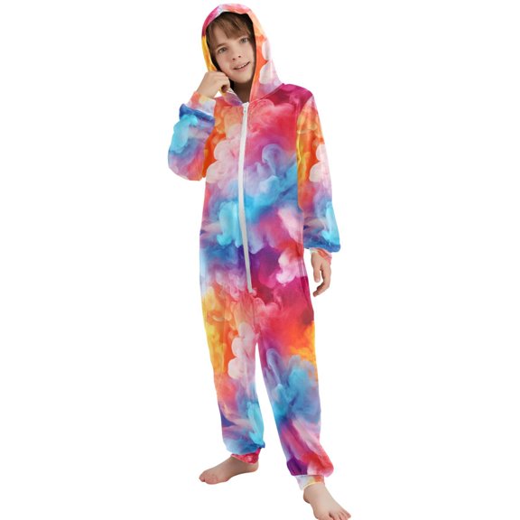 JOOGOO Rainbow Tie Dye-a5 Pattern Unisex Onesie Pajamas Jumpsuit Kids One-Piece Hooded Sleepwear 7-8T