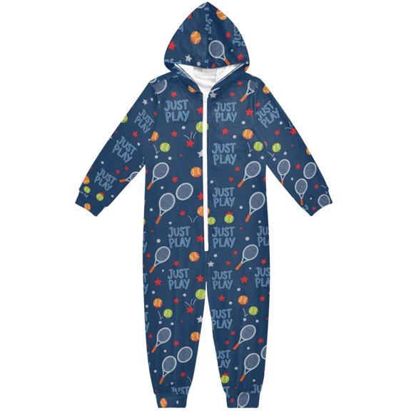 JOOGOO Tennis Balls Stars Pattern Unisex Onesie Pajamas Jumpsuit Kids One-Piece Hooded Sleepwear 7-8T