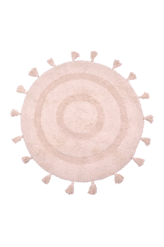 Boho Cotton Handmade Bath Mat Non-slip Area Mat Rug with Tassels, Pink, 27.5"*27.5"