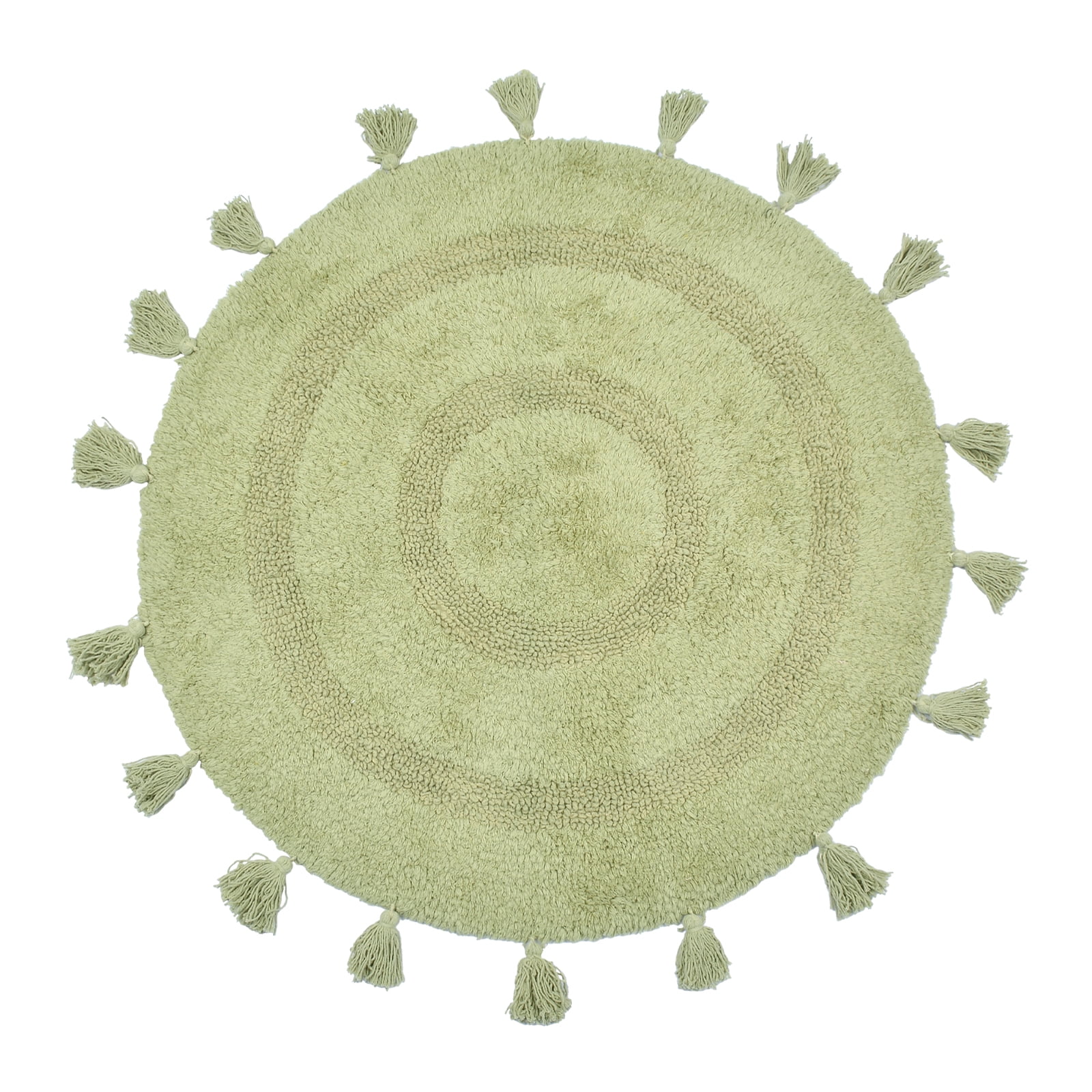 JOOJA Boho Cotton Handmade Bath Mat Non-slip Area Mat Rug with Tassels, Sage Green, 27.5"*27.5 ...