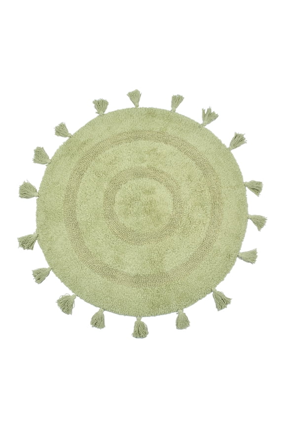 Boho Cotton Handmade Bath Mat Non-slip Area Mat Rug with Tassels, Sage Green, 27.5"*27.5"