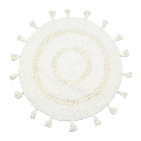 JOOJA Boho Cotton Handmade Bath Mat Non-slip Area Mat Rug with Tassels, White, 27.5"*27.5"