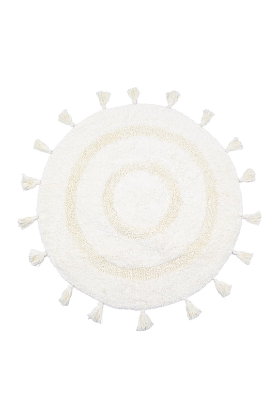 Boho Cotton Handmade Bath Mat Non-slip Area Mat Rug with Tassels, White, 27.5"*27.5"