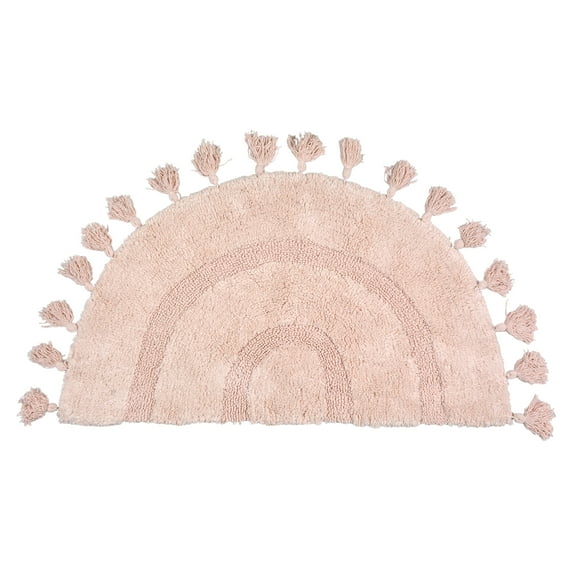 JOOJA Boho Cotton Handmade Bath Mat Non-slip Area Mat Rug with Tassels for Baby Days, Pink, 20"x32"