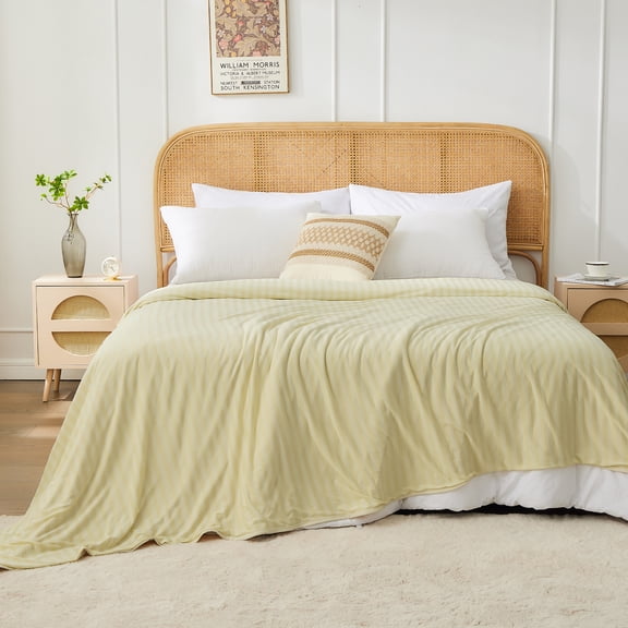 JOOJA Cooling Blanket Cool to Touch Throw for Hot Flashes, Queen Size 90*90", Beige Stripe
