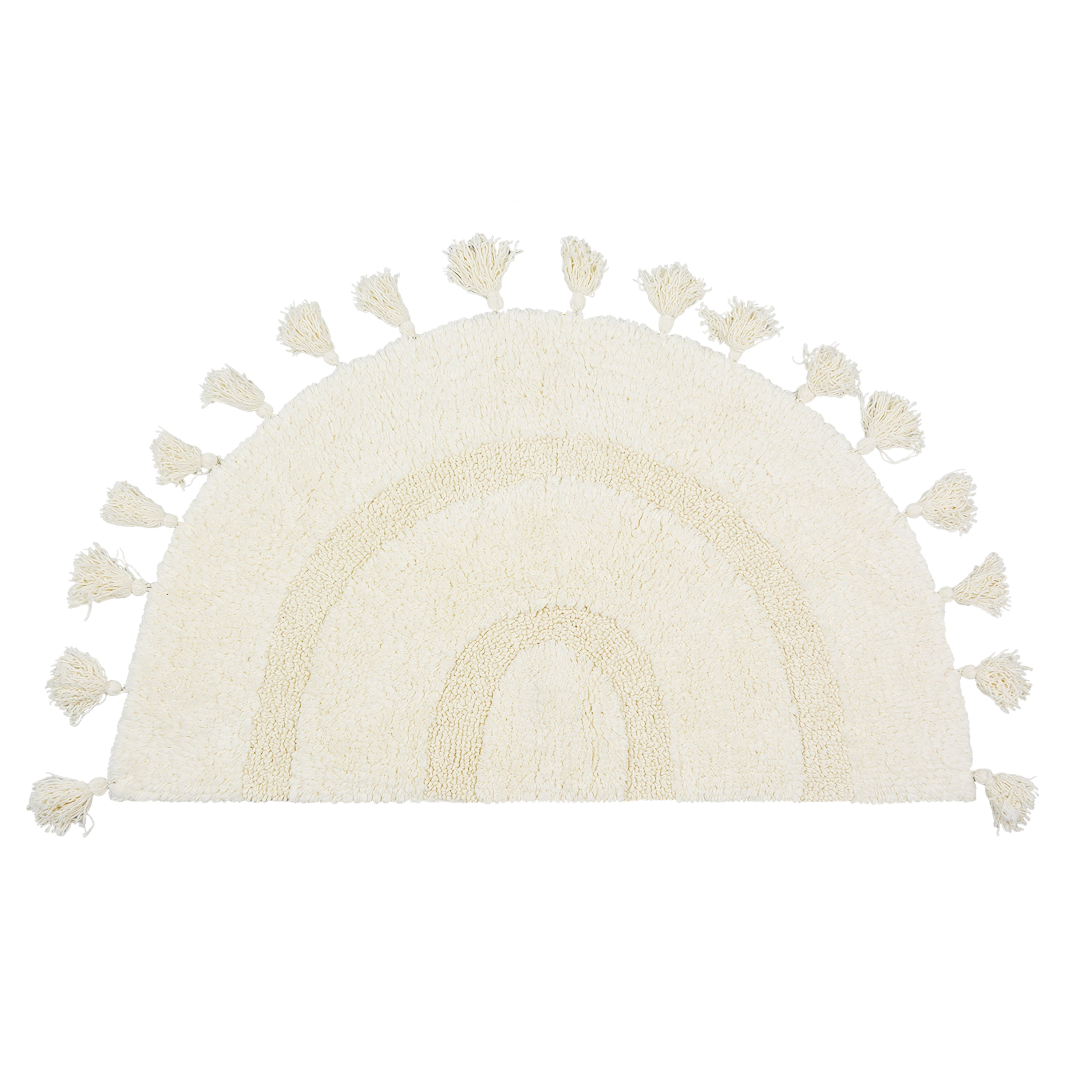 JOOJA Half Circle Cotton Bath Mat Handmade Non Slip Boho Bathroom Rugs with Tassels, White, 20