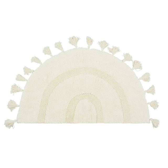 "JOOJA Handmade Woven Bohemian Chic Cotton Bath Mat, Non Slip, with Tassels, White, 20""x32