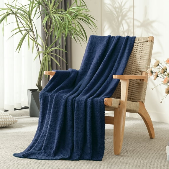 JOOJA Knit Throw Blanket Super Soft Cozy Blanket for Bed Sofa, 50"x60", Blue