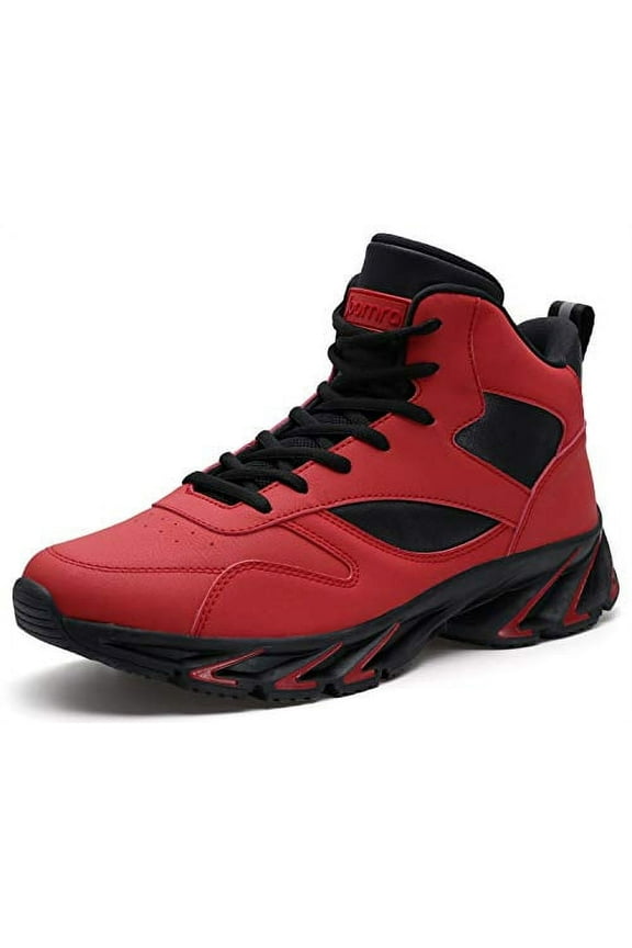 Mens Basketball Shoes for Walking Winter Ankle Boots Jogging Travel Snikers Lace Mid High Top Athletic Tennis Sneakers Red Size 13