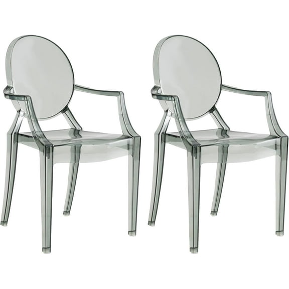 JOON 2 Pack  Ghost Chairs with Armrest Transparent, 25x13x14.5 Inches, Polycarbonate Material, 12.75” Seat Height, Stackable, for Toddler Parties, Playroom, Daycare, Home (Transparent Smoke)
