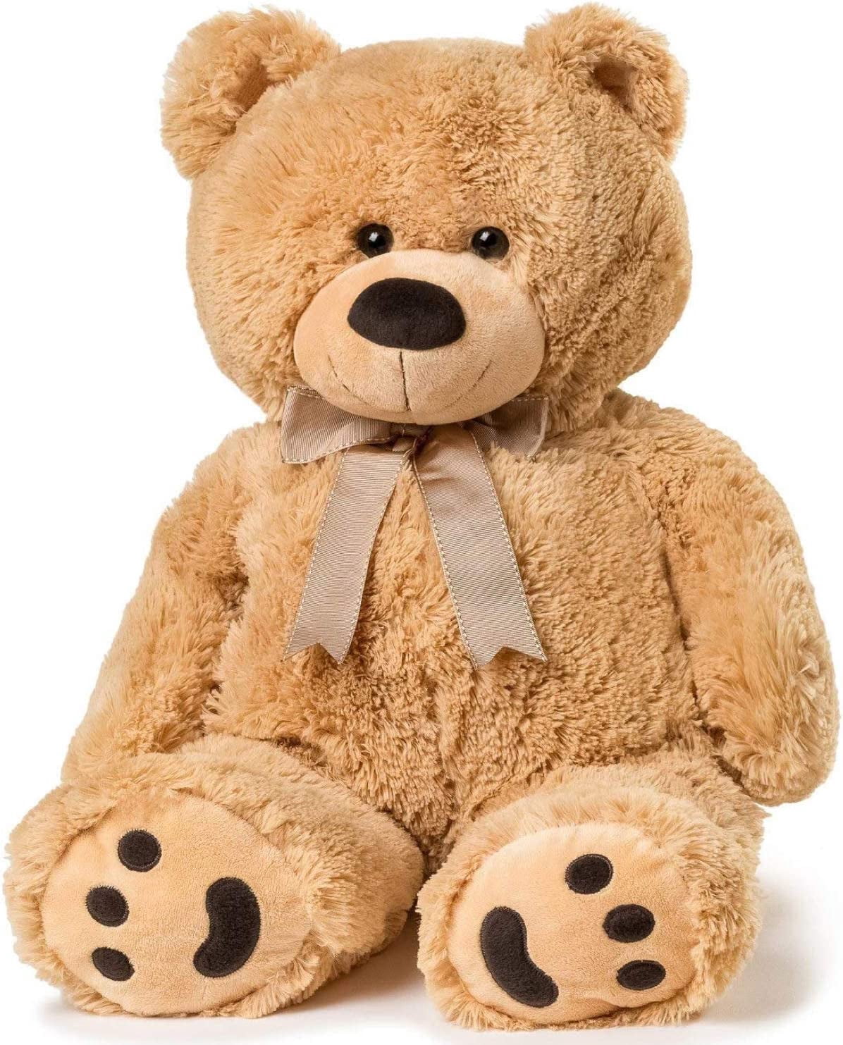 JOON Big Teddy Bear - Fluffy Faux Fur, Ribbon & Bow Signature Footprints- Huggable & Lovable Joy - Ideal Gift for Baby Showers, Loved Ones &ndash; Perfect Big Cuddly Plush Toy Companion, 28 I