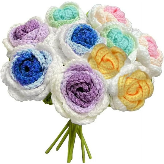 JOONOR 10PCS Hand-Woven Roses,Knitting Crochet Flower Bouquet,Crochet Handmade Rose Artificial Flowers,Wedding Decor Suitable for Anniversaries Celebrations Birthday Gift
