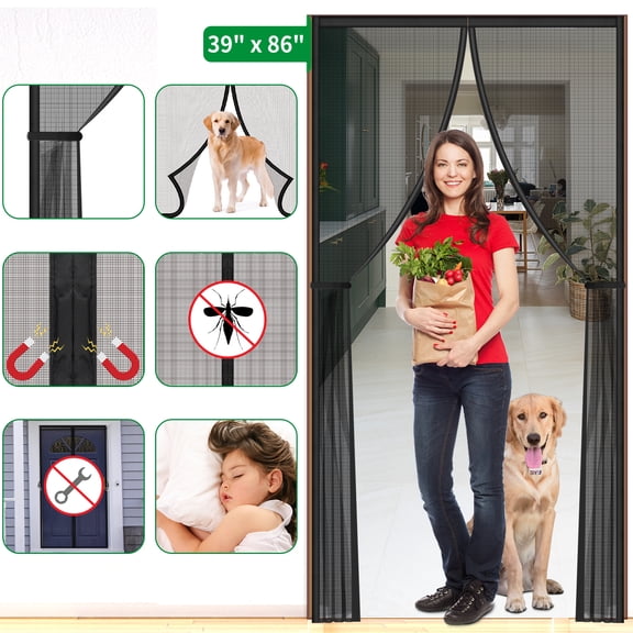 JOPESO 39" x 86" Magnetic Screen Door, Self Sealing Fiberglass Screen Door Mesh, Heavy Duty Hands Free Door Screen with Keep Open Feature, Pet & Kid Friendly, Keeps Bugs Out