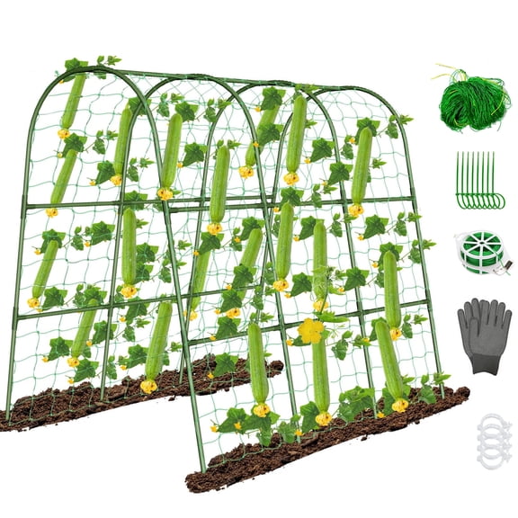 JOPESO 48x48" Garden Trellis For Climbing Plants Outdoor, U-Shape Cucumber Trellis For Raised Bed, Metal Arch Trellis With Garden Netting For Vegetables Tomato Pea Zucchini Squash