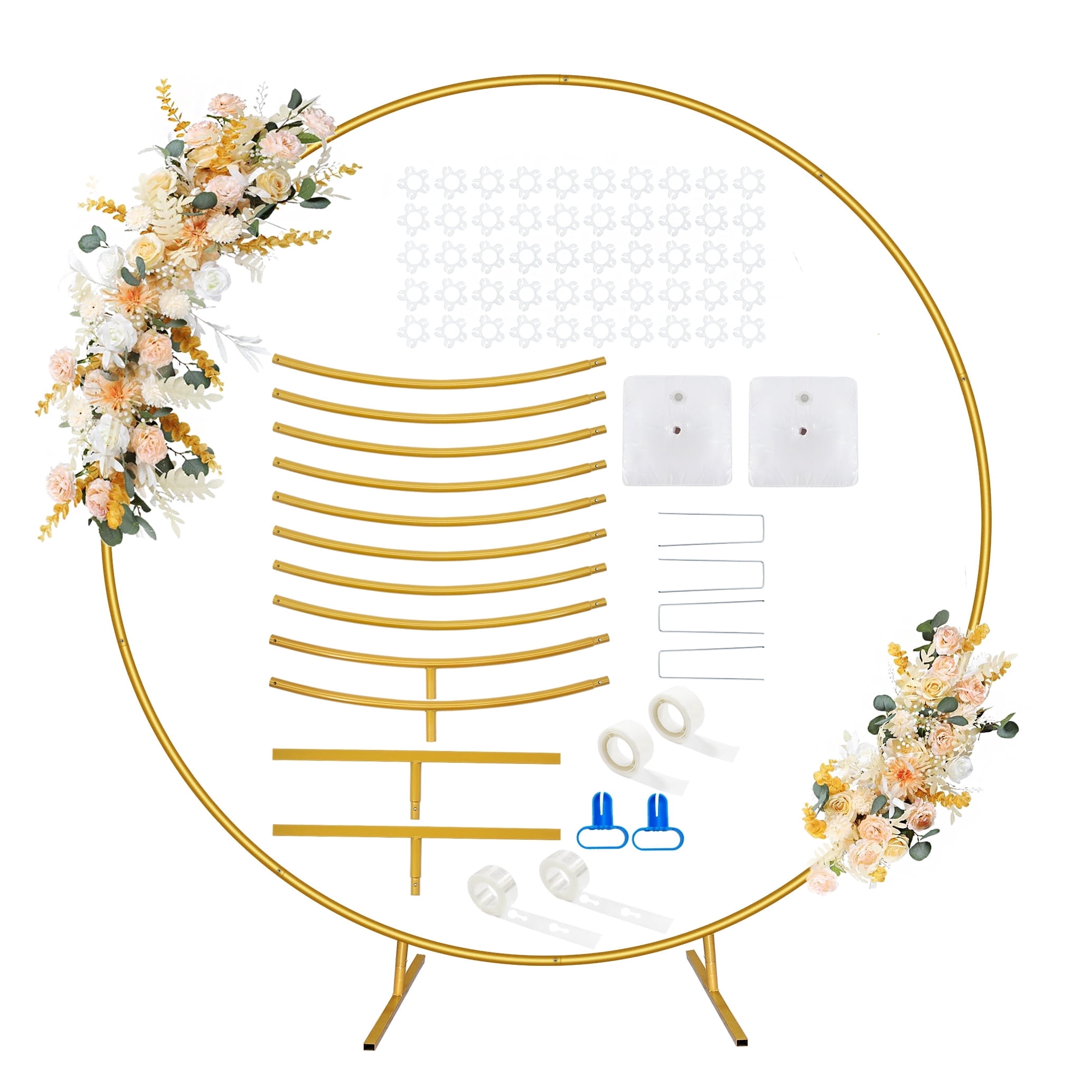 JOPESO 6.6FT Garden Arch for Wedding, Metal Round Backdrop Stand Wedding Arch, Circle Arch Frame Balloon Backdrop Stand with Base for Party Birthday Graduation Baby Shower Anniversary Ceremony Decor