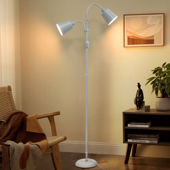 JOPESO 65" White New LED Tree Floor Lamp, 2 Rotatable Light Modern Arc Floor Lamps for Living Room Bedroom Office