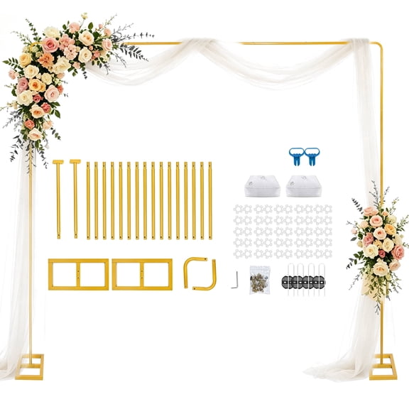 JOPESO Gold Metal Wedding Arch, 8.2Ft x 8.2Ft Wedding Backdrop Stand for Ceremony & Event Decor