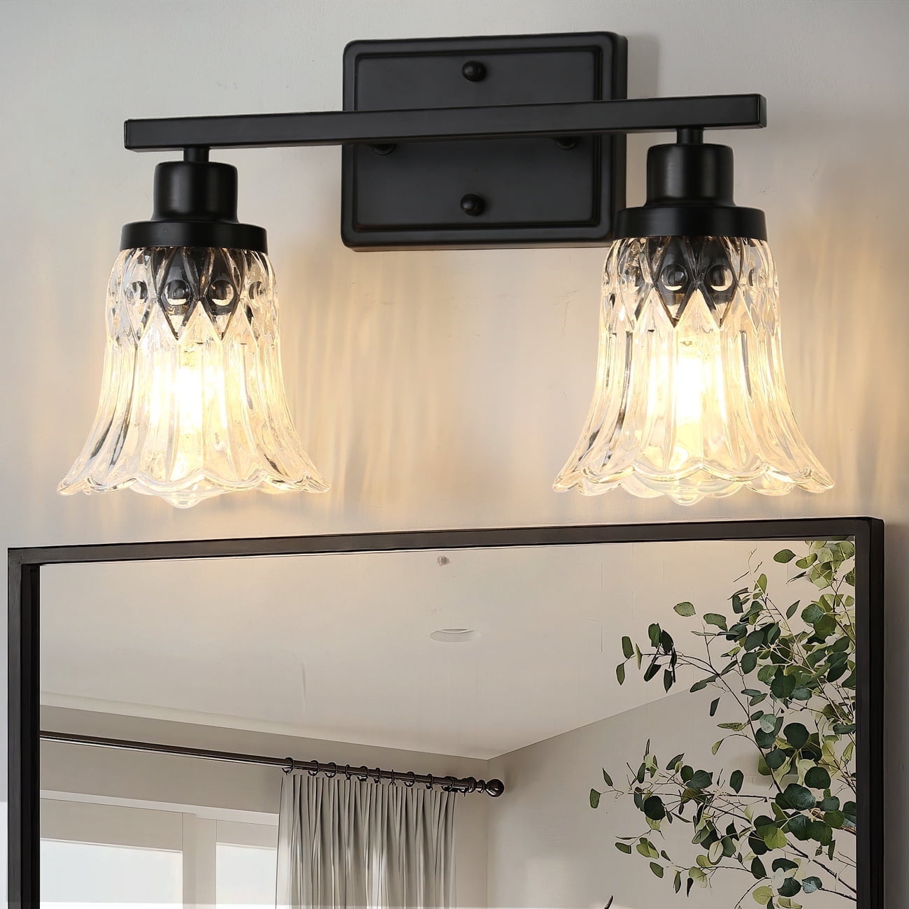 JOPESO Bathroom Light Fixtures, 2 Light Black Modern Vanity Lights for Bathroom Living Room Hallway, 2 LED Bulbs Include