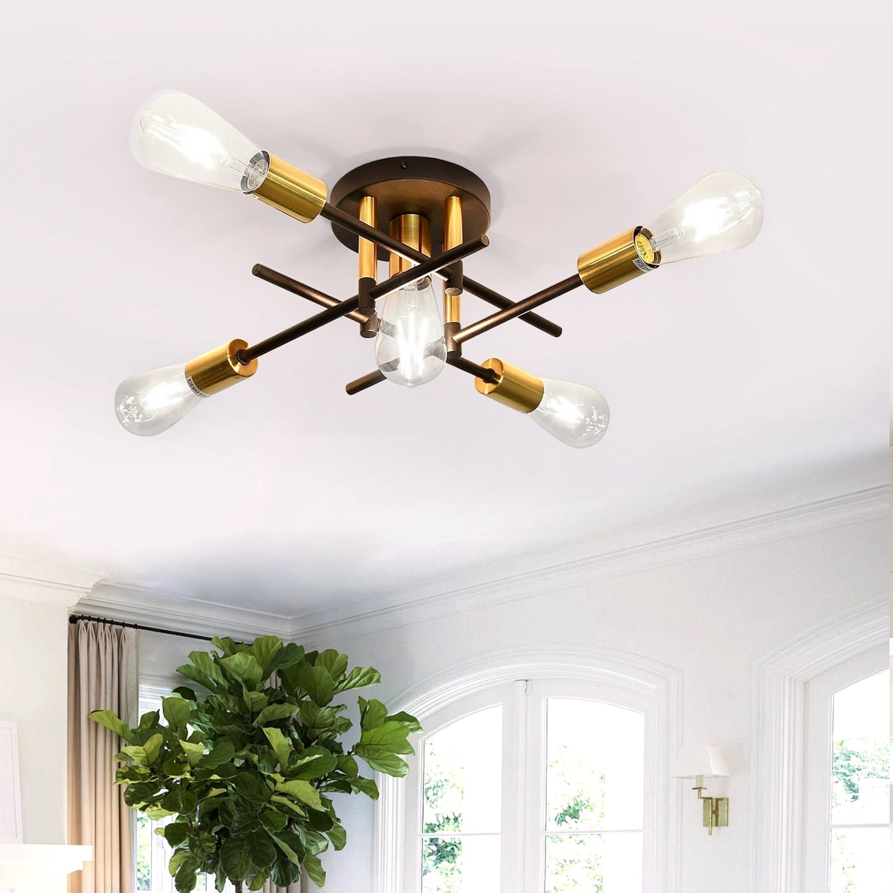 JOPESO 5-Lights Chandelier Flush Mount Ceiling Light Fixture Modern Mid Century Sputnik Farmhouse Chandelier Lighting for Dining Living Room kitchen Bedroom