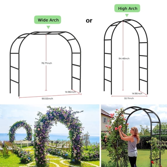 JOPESO Garden Arch Metal Garden Arbor Arch Trellis for Various Climbing Plant 7.87×4.59×1.25FT Indoor Archway Wedding Party Brithday Outdoor Walkway Garden Lawn MatteBlack