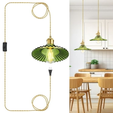 JOPESO Pendant Light With Green Glass Lampshade, Adjustable Hanging Pendant Lights For Kitchen Island Dining Room Hallway, E26 No Bulb