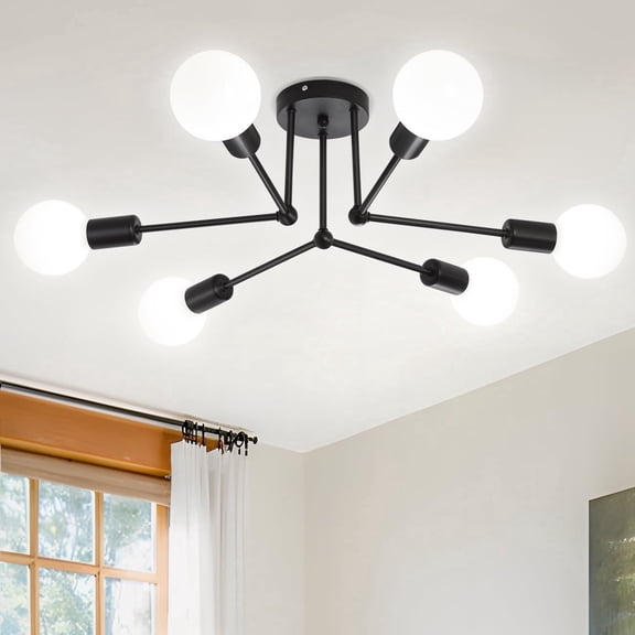 JOPESO 6-Light Sputnik Light Fixture - Modern Ceiling Light Black Semi Flush Mount Chandelier for Living Room Kitchen Bedroom Hallway Farmhouse Hallway