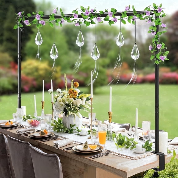 JOPESO Over The Table Rod Stand with Clamps, Length Adjustable Table Backdrop Stand, Metal Table Stands for Decoration, Party, Birthday, Wedding, Indoor, Outdoor