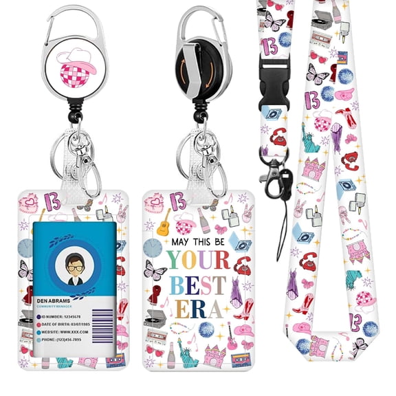 JOPJOLIW Best Era Console Lanyards for ID Badge, Lanyard ID Card Holder with Retractable Reel Clip and Keychain, Vertical Identity Badge Cover Case Protector for Student Teacher Nurse