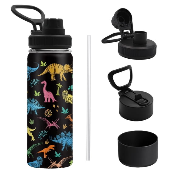 JOPJOLIW Dinosaur Water Bottle Gifts for Boys, 18oz Colorful Dino Stainless Steel Insulated Tumbler with Antislip Boot, Reusable Leak-proof Mug for Sports Travel - Dino Lovers Birthday Gift (1 PACK)