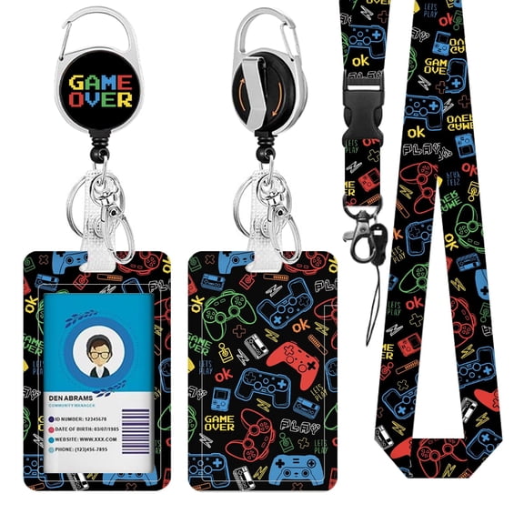 JOPJOLIW Game Lanyards for ID Badge, Lanyard ID Card Holder with Retractable Reel Clip and Keychain, Vertical Identity Badge Cover Case Protector for Student Teacher Nurse