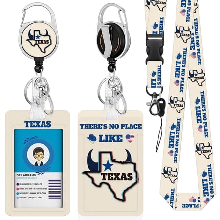 JOPJOLIW Texas ID Badge Holder with Lanyard, Texas Retractable Reel Clip and Keychain, Teacher Lanyard with Id Holder, Vertical Identity Card Cover Case Protector for Nurse Student