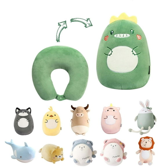 JOR Kids Travel Pillow - 2-in-1 Deformable Kids Neck Pillow for Traveling, Soft U-Shaped Pillow with Adorable Animal Design, Comfy Sleep and Play, Ideal for Airplanes Travel