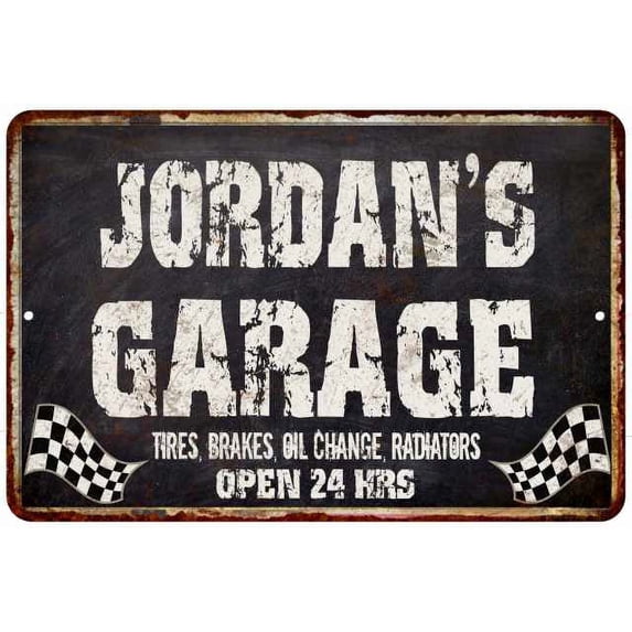 JORDAN'S Garage Black Grunge Sign 8 x 12 High Gloss Metal 208120005304