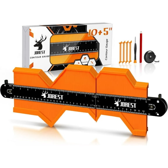 JOREST Connectable Contour Gauge (10+5 Inch), Gifts Ideas for Men Dad Handyman Husband Him, Shape Profile Duplicator with Lock, Outline Angle Measuring Tool, Template tool, Tile Flooring, Scribe Edge