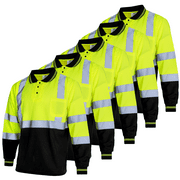 JORESTECH 5-Pack Hi-Vis Long Sleeve Safety Polo Shirt, ANSI Class 1 (Yellow/Black, L)