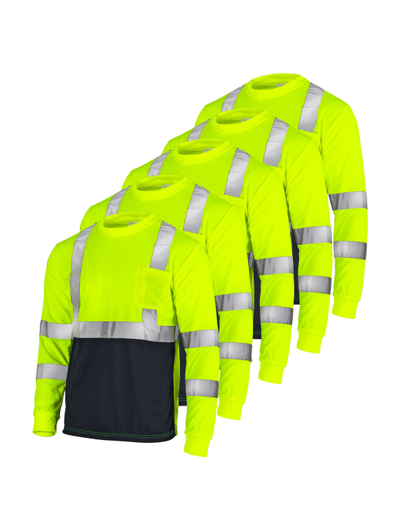 5-Pack Hi-Vis Long Sleeve Safety Shirt, ANSI Class 3 (2XL, Yellow/Black)