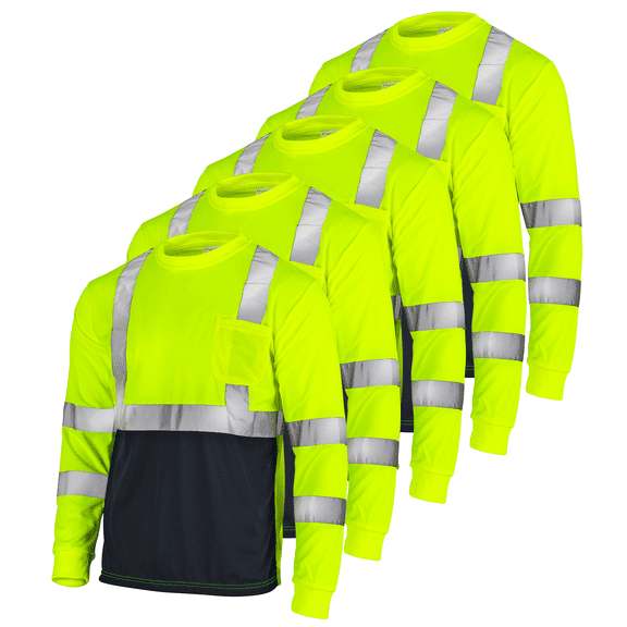 JORESTECH 5-Pack Hi-Vis Long Sleeve Safety Shirt, ANSI Class 3 (XL, Yellow/Black)