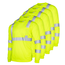 JORESTECH 5-Pack Hi-Vis Long Sleeve Safety Shirt, ANSI Class 3 (Yellow, L)